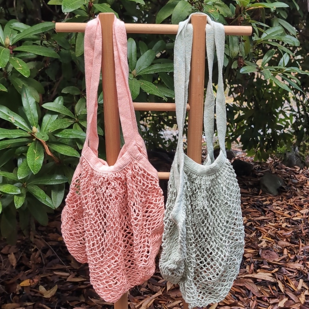 Set of Market Produce Mesh Bags In Pastel Pink & Green Colors